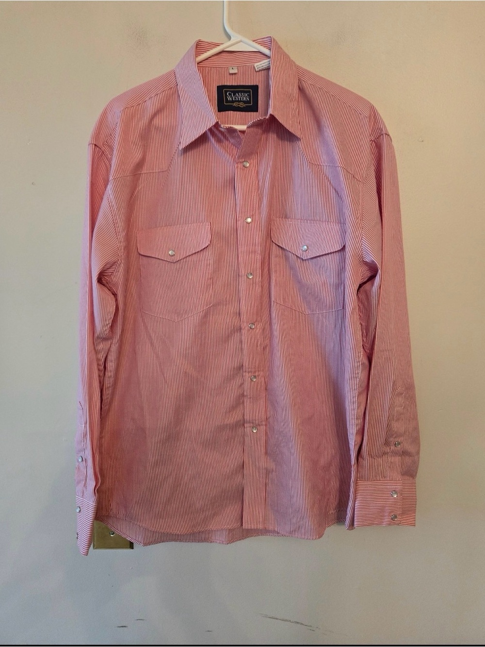 Classic western Red striped pearl snap button long sleeve shirt Size mens large